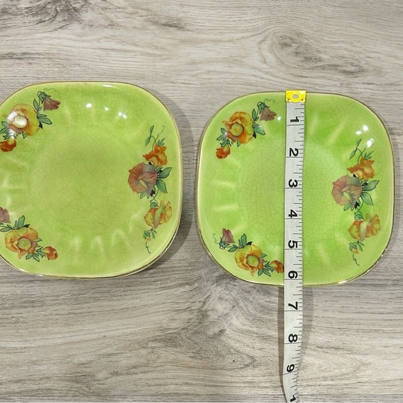 Vintage Emerald Glow Limoges China USA Made 6” Green Floral Plates Set Of 3 - Picture 5 of 6